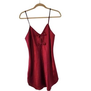 Vintage Burgundy Bow Front Stain Mini Slip Dress M